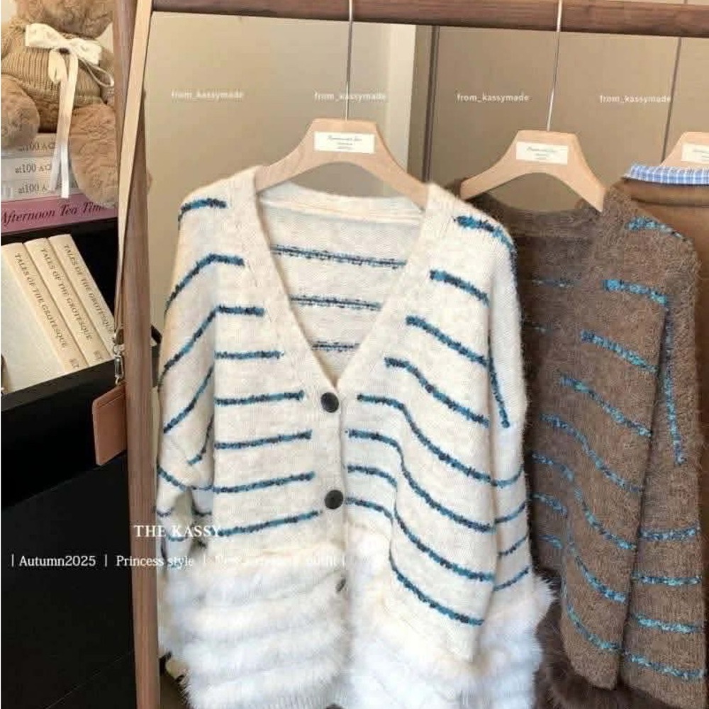 Striped Button-Up Women Sweater